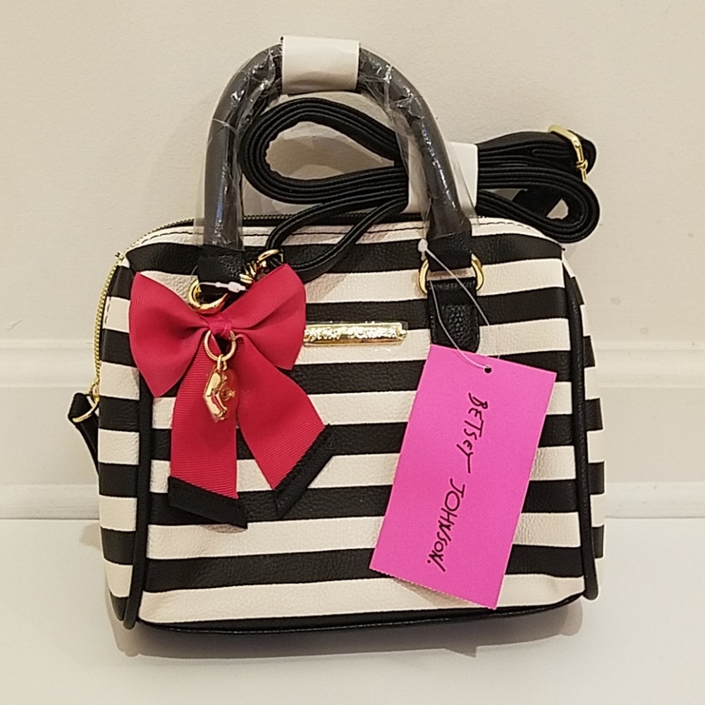 Betsey Johnson Black & White Bow Striped Mini Bag